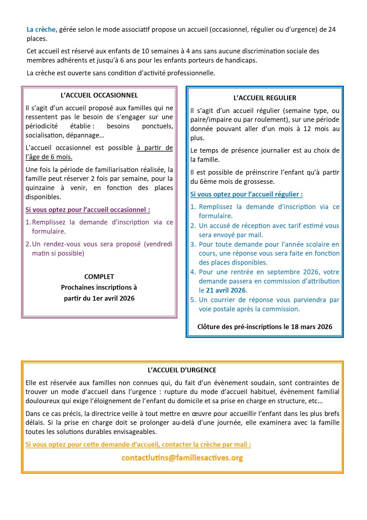 Formulaire creche mars 2026